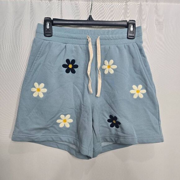Current air Baby Blue Floral Embroidered Sweat Shorts Small